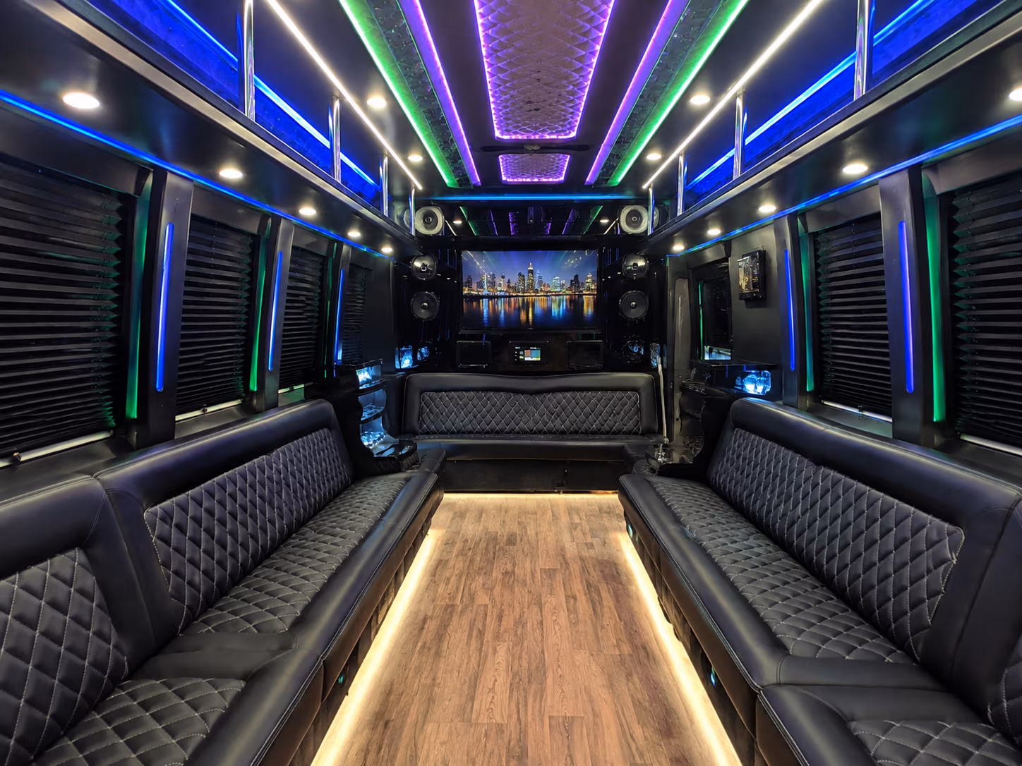littleton 25 passenger party bus interior